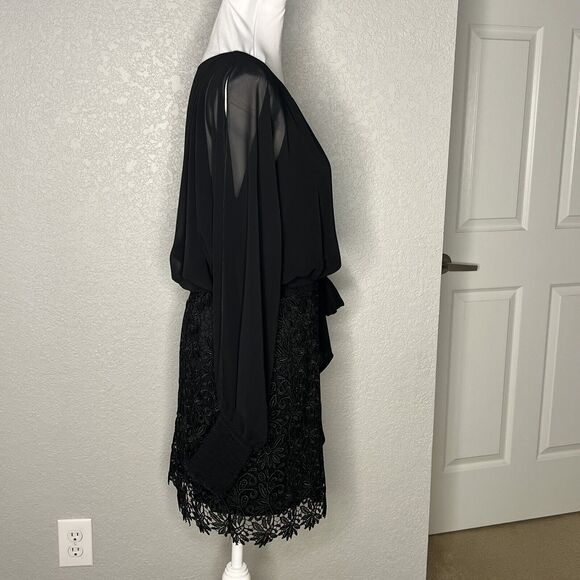 Rubber Ducky Size M Blouson Mini Dress Black Split Sleeve Lace Overlay Goth - Picture 5 of 8